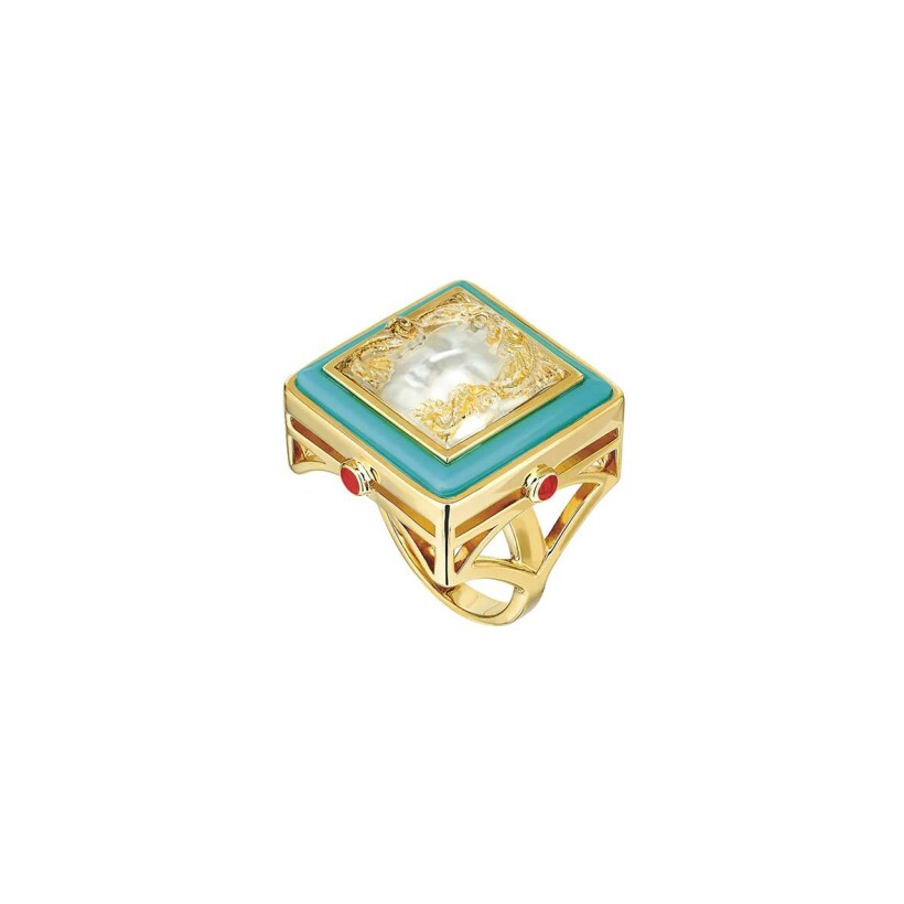 Bague Lalique Aréthuse en vermeil, laque turquoise et cristal, taille 53