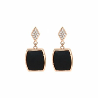 Boucles d'oreilles Murat Royale en plaqué or rose, oxydes de zirconium et onyx