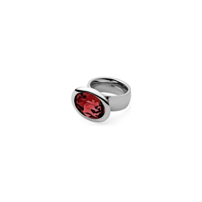 Bague Qudo Tivola en acier et pierre de couleur siam, taille 58