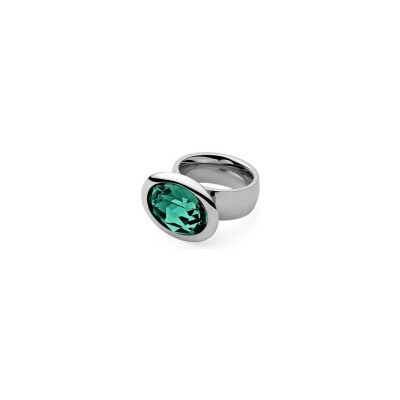 Bague Qudo Tivola en acier et pierre de couleur emerald, taille 58