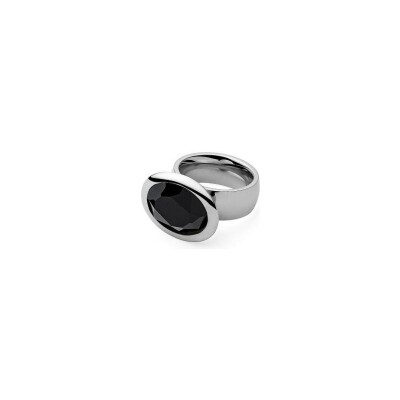 Bague Qudo Tivola en acier et pierre de couleur jet, taille 58