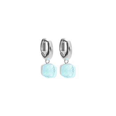 Boucles d'oreilles créoles Qudo Firenze en acier et pierre de couleur aquamarine