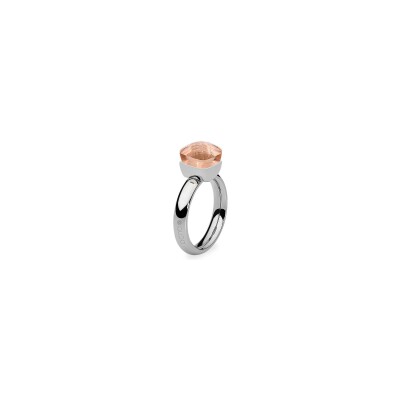 Bague Qudo Firenze en acier et pierre de couleur light peach, taille 54