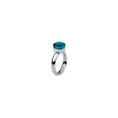 Bague Qudo Firenze en acier et pierre de couleur blue zircon, taille 56