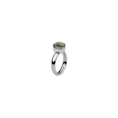 Bague Qudo Firenze en acier et pierre de couleur smoky quartz, taille 54