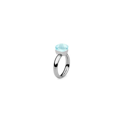 Bague Qudo Firenze en acier et pierre de couleur aquamarine, taille 54