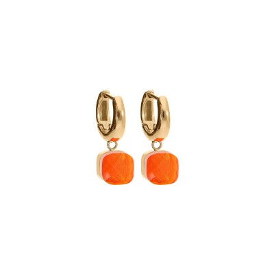 Boucles d'oreilles créoles Qudo Firenze en métal doré et pierre de couleur orange glow