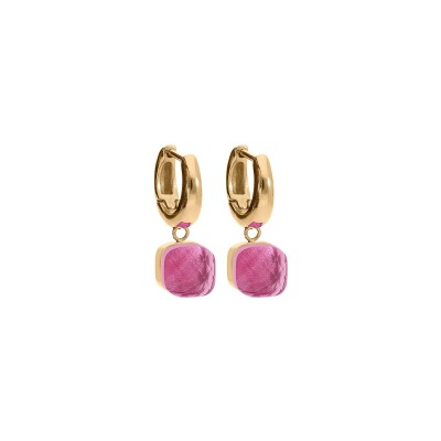Boucles d'oreilles créoles Qudo Firenze en métal doré et pierre de couleur padparadscha
