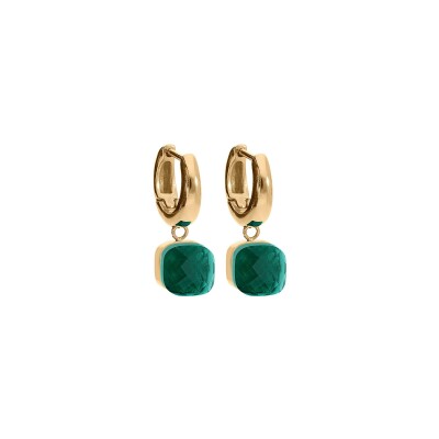 Boucles d'oreilles créoles Qudo Firenze en métal doré et pierre de couleur emerald