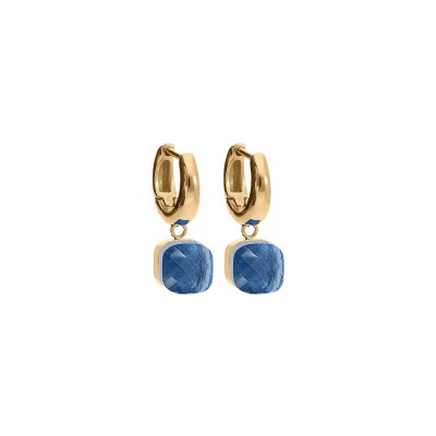 Boucles d'oreilles créoles Qudo Firenze en métal doré et pierre de couleur dark blue