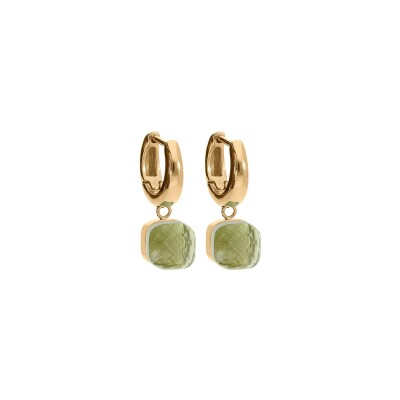 Boucles d'oreilles créoles Qudo Firenze en métal doré et pierre de couleur olivine