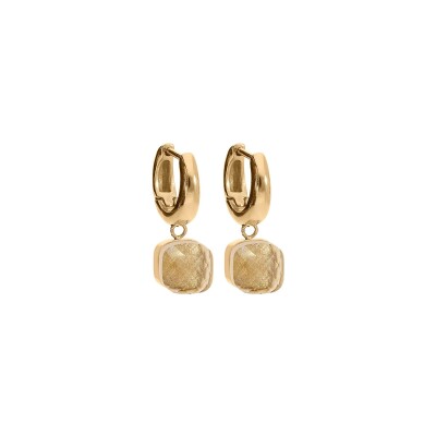 Boucles d'oreilles créoles Qudo Firenze en métal doré et pierre de couleur champagne