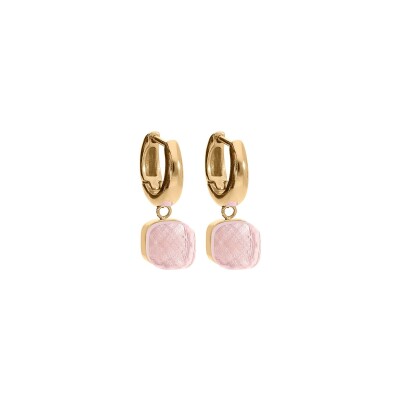 Boucles d'oreilles créoles Qudo Firenze en métal doré et pierre de couleur vintage rose