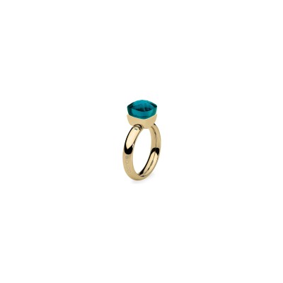 Bague Qudo Firenze en métal doré et pierre de couleur blue zircon, taille 56