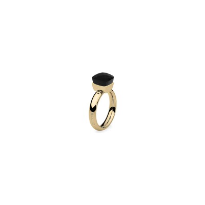 Bague Qudo Firenze en métal doré et pierre de couleur jet, taille 50