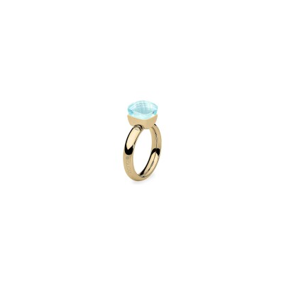Bague Qudo Firenze en métal doré et pierre de couleur aquamarine, taille 52