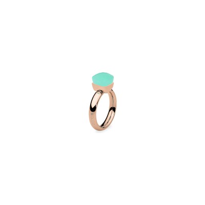 Bague Qudo Firenze en métal doré rose et pierre de couleur light palace green opal, taille 56