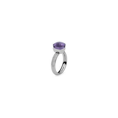Bague Qudo Firenze Deluxe en acier et pierre de couleur wisteria, taille 56