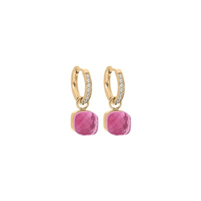 Boucles d'oreilles créoles Qudo Firenze Deluxe en métal doré et pierre de couleur padparadscha
