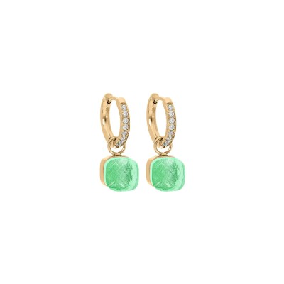 Boucles d'oreilles créoles Qudo Firenze Deluxe en métal doré et pierre de couleur peridot