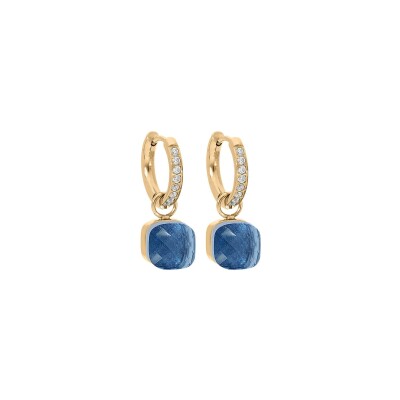 Boucles d'oreilles créoles Qudo Firenze Deluxe en métal doré et pierre de couleur dark blue
