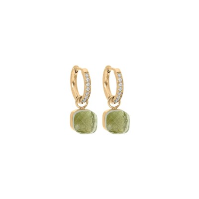 Boucles d'oreilles créoles Qudo Firenze Deluxe en métal doré et pierre de couleur olivine