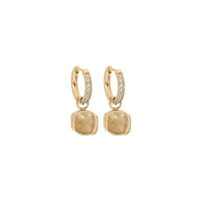 Boucles d'oreilles créoles Qudo Firenze Deluxe en métal doré et pierre de couleur champagne