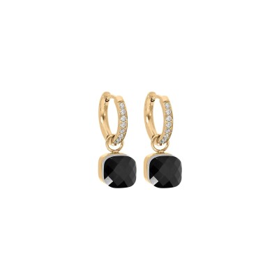 Boucles d'oreilles créoles Qudo Firenze Deluxe en métal doré et pierre de couleur jet