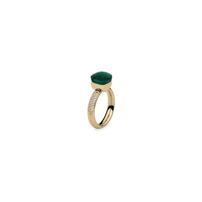 Bague Qudo Firenze Deluxe en métal doré et pierre de couleur emerald, taille 58