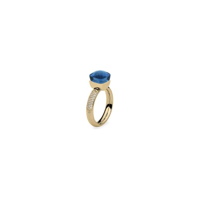 Bague Qudo Firenze Deluxe en métal doré et pierre de couleur dark blue, taille 60