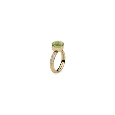 Bague Qudo Firenze Deluxe en métal doré et pierre de couleur olivine, taille 50