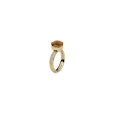 Bague Qudo Firenze Deluxe en métal doré et pierre de couleur smoked topaz, taille 58