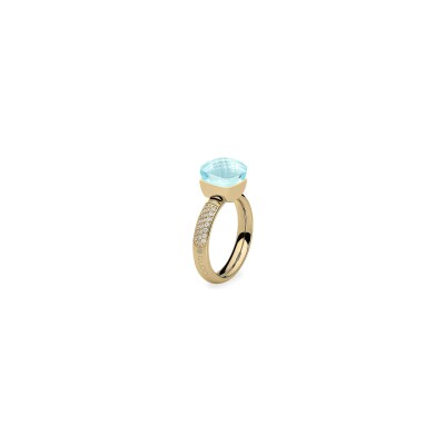 Bague Qudo Firenze Deluxe en métal doré et pierre de couleur aquamarine, taille 52