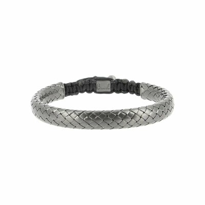 Bracelet maille tissée noir en argent, grand modèle