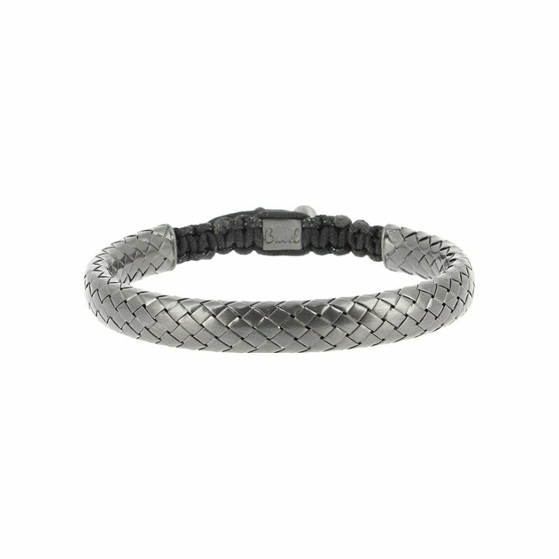 Black woven mesh bracelet, in silver, large model