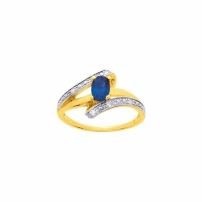 Bague en plaqué or jaune, rhodium et oxyde de zirconium bleu