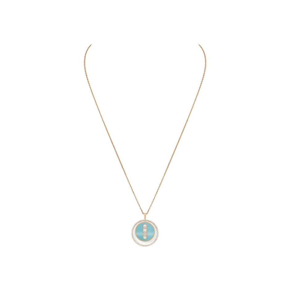 Collier Messika Lucky Move en or rose, diamants et turquoise