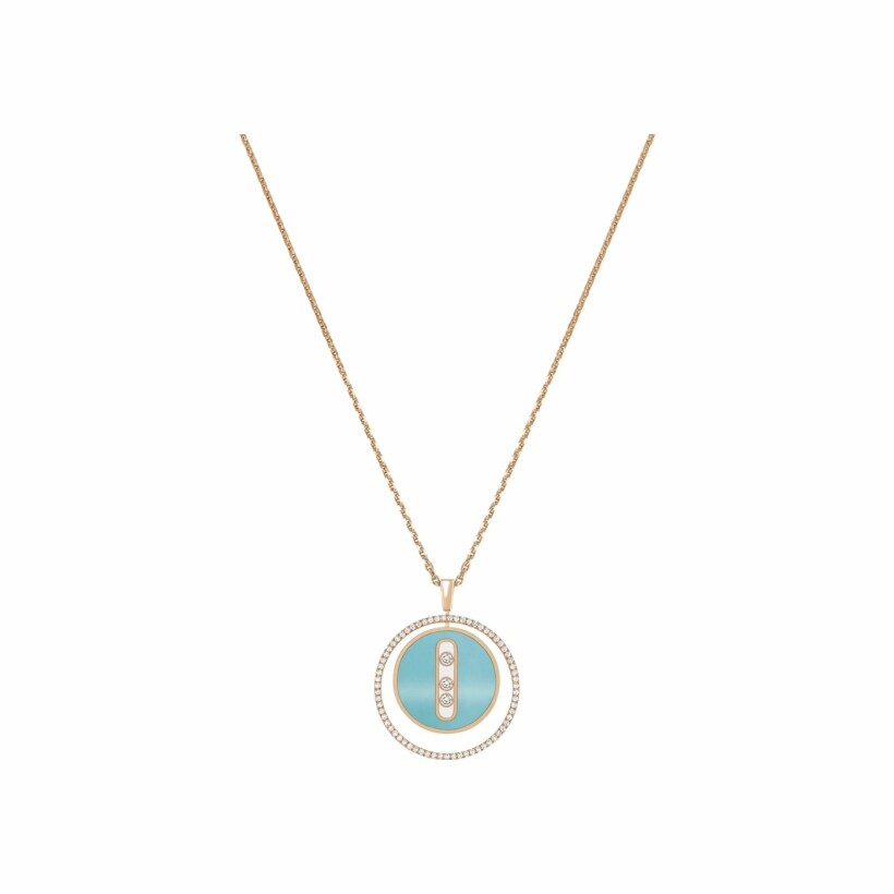 Collier Messika Lucky Move en or rose, diamants et turquoise