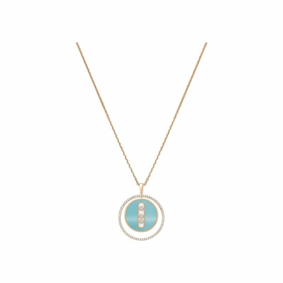 Collier Messika Lucky Move en or rose, diamants et turquoise