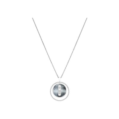 Collier Messika Lucky Move MM en or blanc, diamants et nacre grise