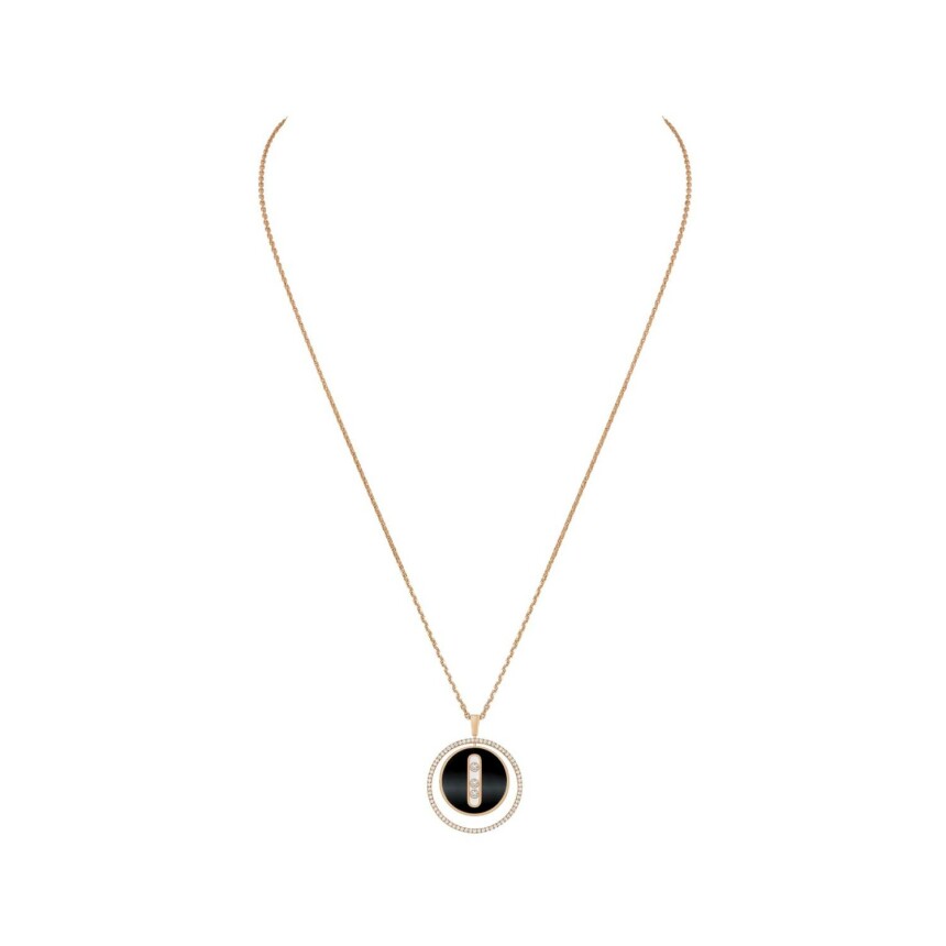 Collier Messika Lucky Move en or rose, diamants et onyx, MM