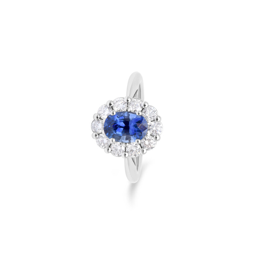 Bague Daisy en or blanc, saphir bleu et diamants