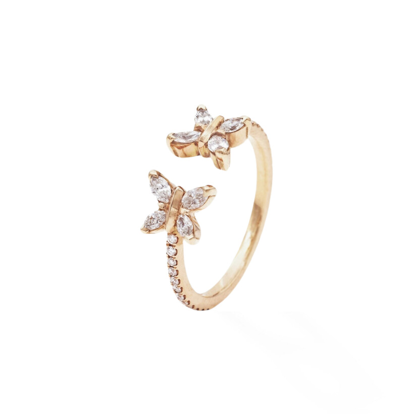 Toi & Moi Papillons navette ring, rose gold