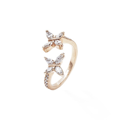 Toi & Moi Papillons navette ring, rose gold