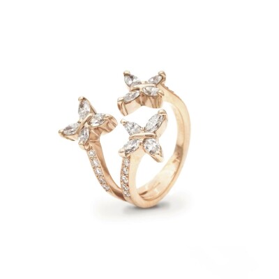 Bague Trois Papillons navette en or rose