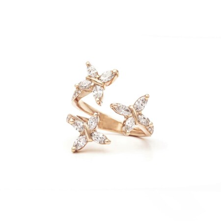 Trois Papillons navette ring, rose gold