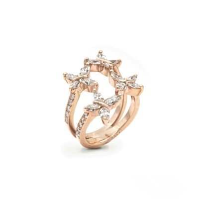 Bague Quatre Papillons navette en or rose