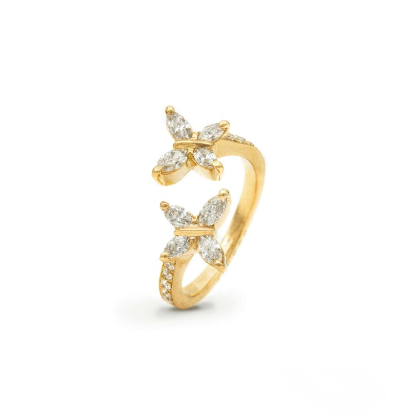 Toi & Moi Papillons navette ring, yellow gold