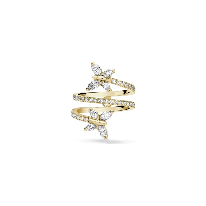 Toi & Moi Papillons Volute ring, marquise cut diamonds and diamonds in yellow gold