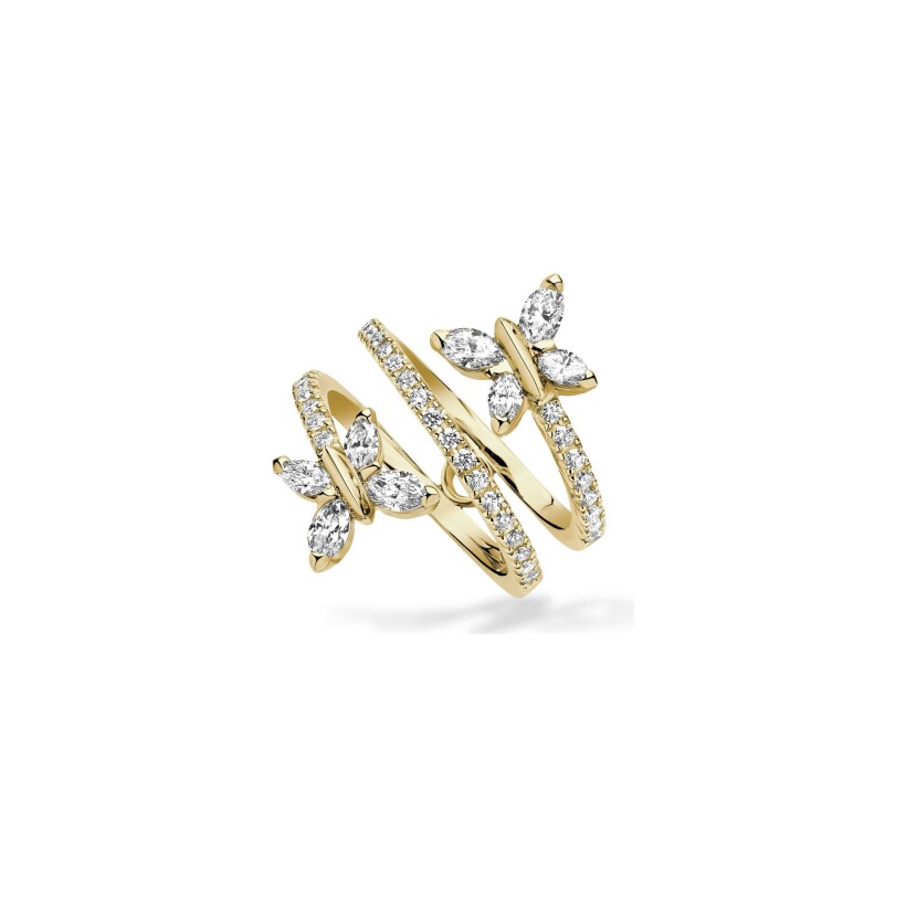 Toi & Moi Papillons Volute ring, marquise cut diamonds and diamonds in yellow gold
